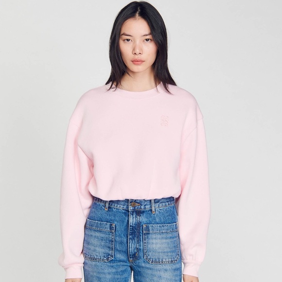 NWT Sandro Jiya Cropped Sweatshirt in Rose Clair - Picture 3 of 8